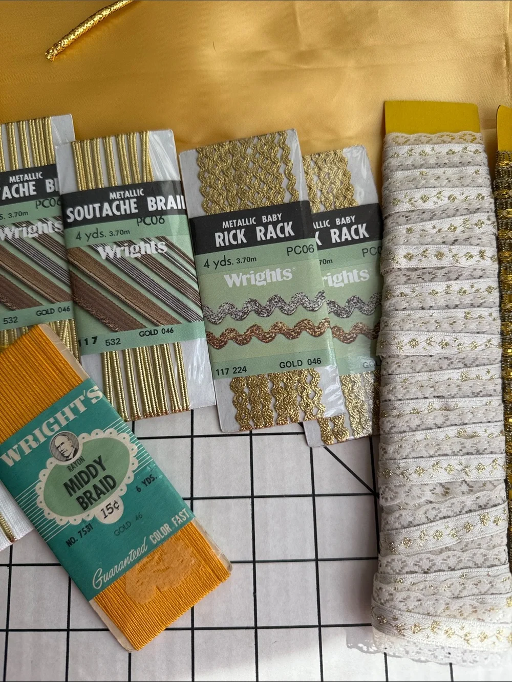 Vintage Gold Trim Ribbon Lace Wright’s Metallic Braid Craft Sewing Lot Satin